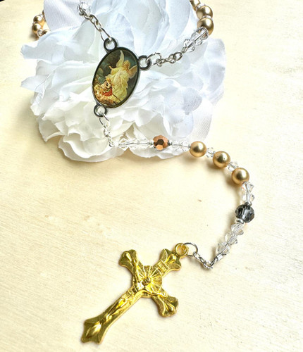 Crystal Faith Collection Gold Hematite Personalised Swarovski Rosary Beads  Crystal Faith Collection Gold Hematite Personalised Swarovski Rosary Beads
