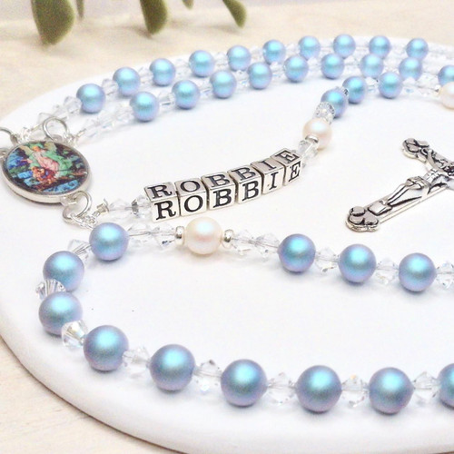 Crystal Faith Collection Guardian Angel Personalised Swarovski Rosary Beads ✝ Custom Baptism & Communion Gift 