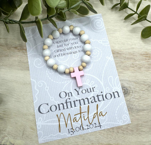  Personalised Confirmation Wooden One Decade Rosary Beads 