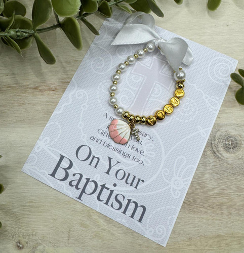  Personalised Baptism Faux Pearl One Decade Rosary Beads 