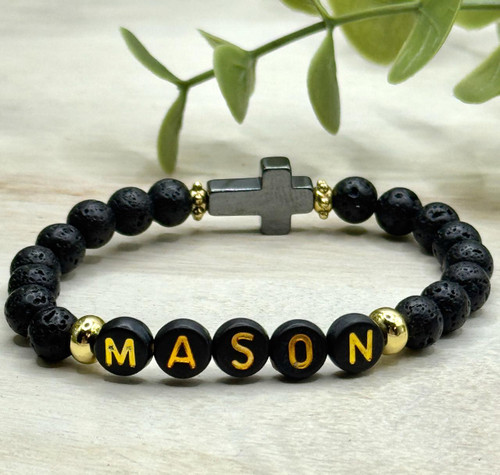  Black Lava Stone Personalised Bracelet 