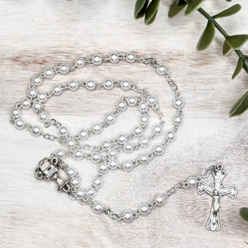  Faux Pearl Communion Rosary Beads 
