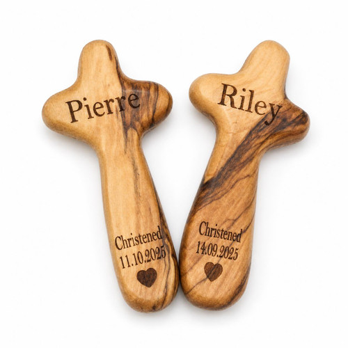  Personalised Olive Wood Christening Holding Cross 