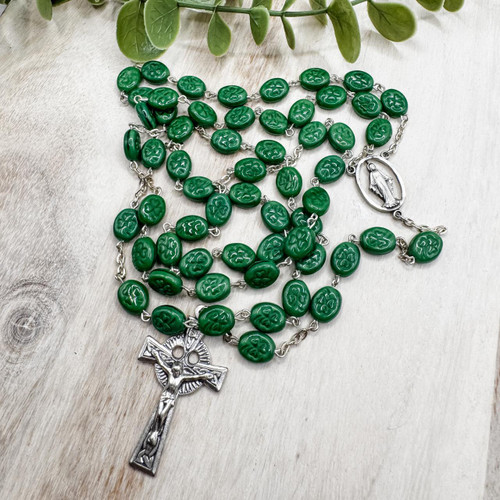 Green Irish Shamrock Rosary Beads   Green Irish Shamrock Rosary Beads