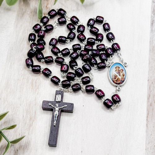  Saint Anthony Dark Wooden Rosary Beads 