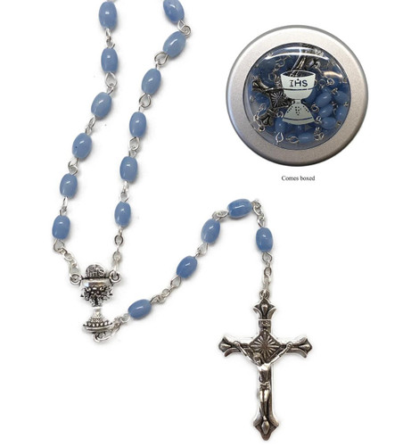  First Holy Communion Blue Rosary Beads 