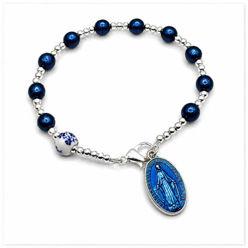  Blue Miraculous One Decade Rosary Bracelet 