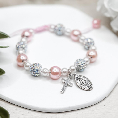  Pink Faux Pearl Miraculous Adjustable Bracelet 
