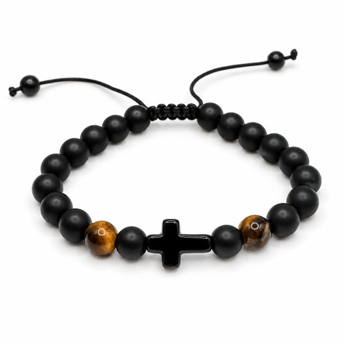  Black Onyx and Tiger Eye Christian Bracelet 