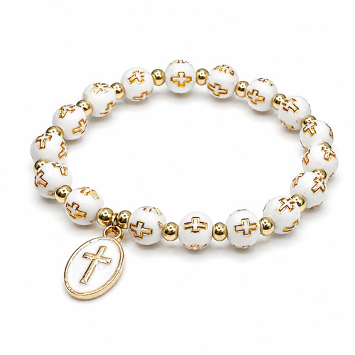  White Cross Christian Bracelet 