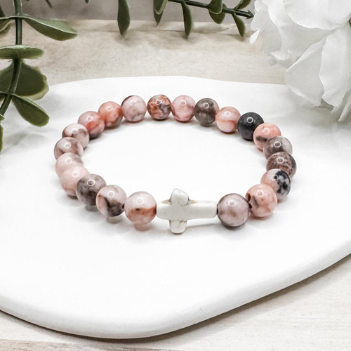  Pink Rhodonite Christian Bracelet 