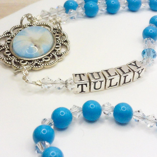 Personalised Turquoise Preciosa & Swarovski Rosary Beads – Custom Name Gift 