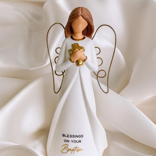  Baptism Angel Figurine with Gold Cross – 16cm Keepsake Gift | Ships Fast 