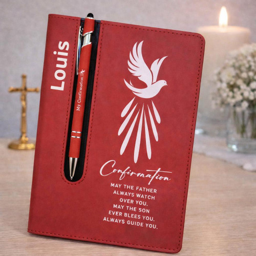  Personalised Confirmation Journal with Matching Pen – Red Dove Design 