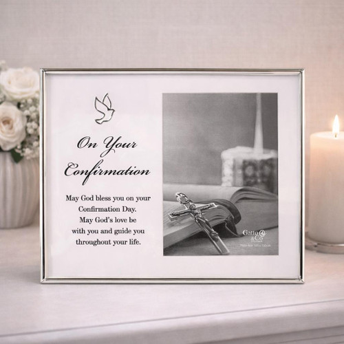  Silver Confirmation Photo Frame 4x6 with Dove Motif 