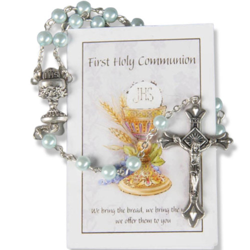  First Holy Communion Rosary Blue with Leaflet Personalised Australia 