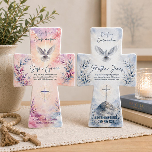  Personalised Confirmation Ceramic Cross Plaque – Pink or Blue | Confirmation Gift Keepsake 