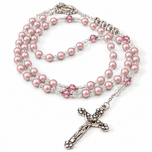  Swarovski 'Vintage Rose' Rosary Beads – Personalised Catholic Rosary - NEW 
