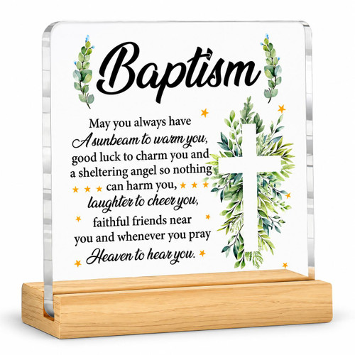  Baptism Blessing Acrylic Plaque with Wooden Stand – 10cm 