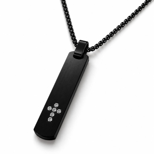  Black Stainless Steel Cross Bar Necklace – Zircon Detail | 55cm 