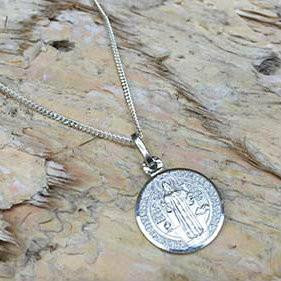  Saint Benedict Sterling Silver Medal with Chain 