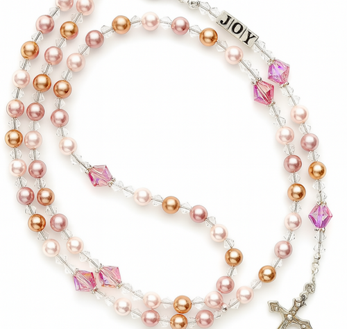 Rose Nazareth rosary, Swarovski rosary beads, personalised Catholic rosary, Christening rosary gift, First Communion rosary, custom Swarovski rosary, baptism keepsake, rose crystal rosary
