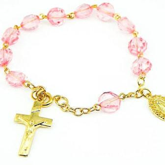  Girls Rosary Bracelet - Pink or Clear 