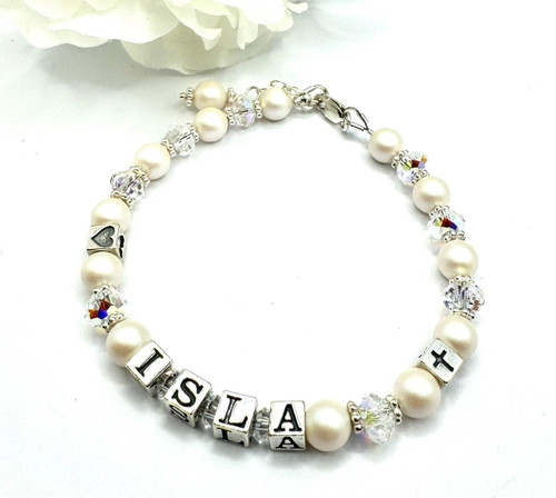 Crystal and Pearl Christening Bracelet 