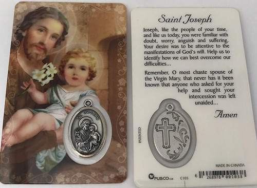  Saint Joseph Laminated Holy Card with Medal 