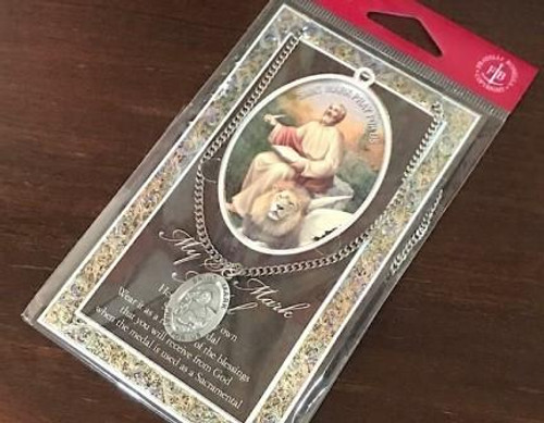 Saint Mark Pewter Medal and Chain   Saint Mark Pewter Medal and Chain