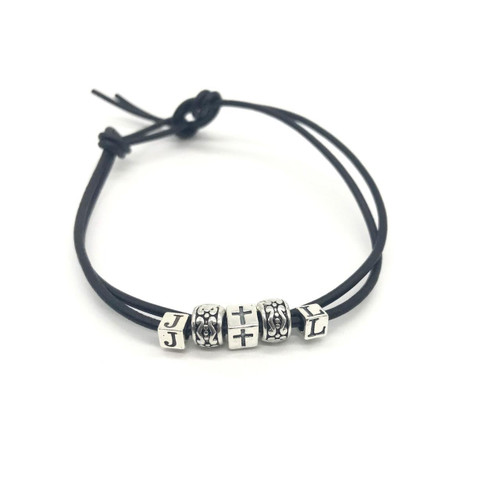 Modern Leather Christian Bracelet with Initials   Modern Leather Christian Bracelet with Initials