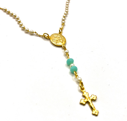 Turquoise Opal and Gold-Filled Rosary Beads Necklace