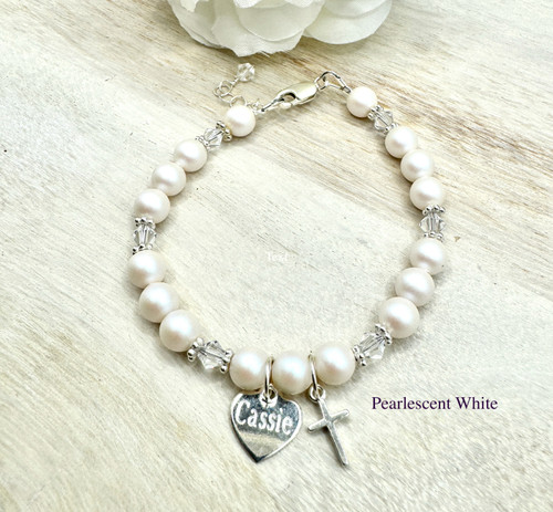 buy girls baptism jewellery, personalised baptism bracelet girls, Swarovski pearl baptism bracelet, Christening bracelet for girls, first communion bracelet girls, personalised religious bracelet, baptism gift girls Australia

