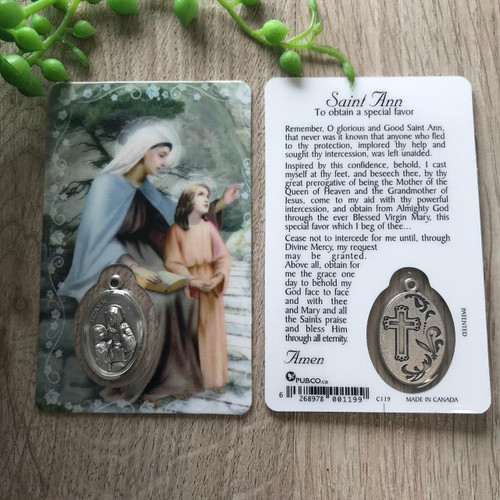  Saint Ann Laminated Holy Card with Medal 
