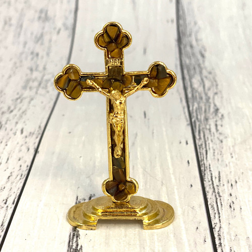 Tiger Eye Gemstone Small Standing Crucifix - Christian Present