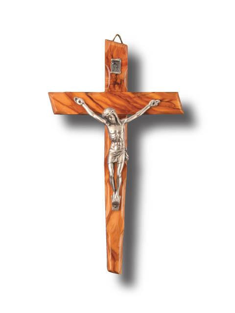  17cm Olive  Wood and Metal Textured Wall Crucifix 
