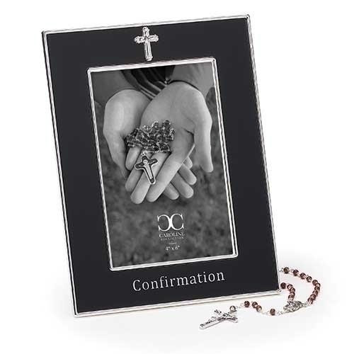  8" Confirmation Frame With Rosary Beads - Confirmation Photo Frame 