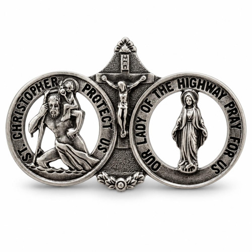  Saint Christopher & Our Lady of the Highway Pewter Car Visor Clip 