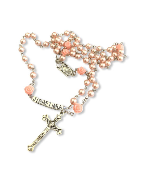  Pink Rose Personalised Rosary Beads 
