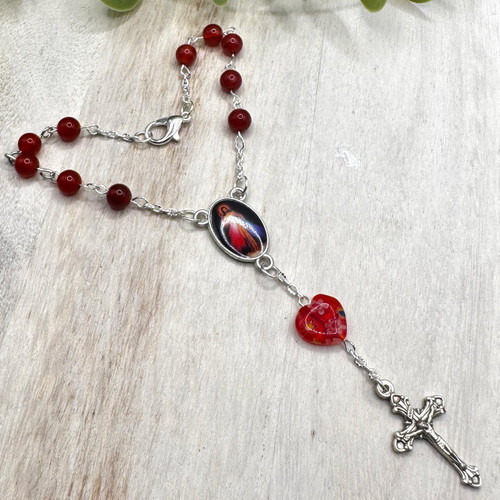 Crystal Faith Collection Red  Divine Mercy Red Car Rosary Beads  Crystal Faith Collection Red  Divine Mercy Red Car Rosary Beads
