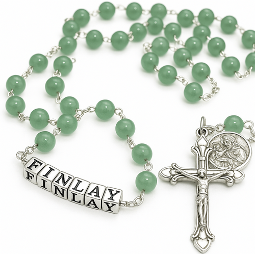 buy green rosary beads personalised