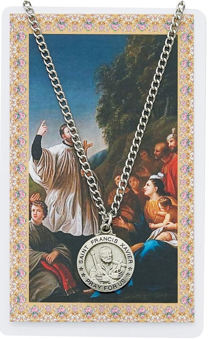  Pewter Saint Francis Xavier Medal and Chain 