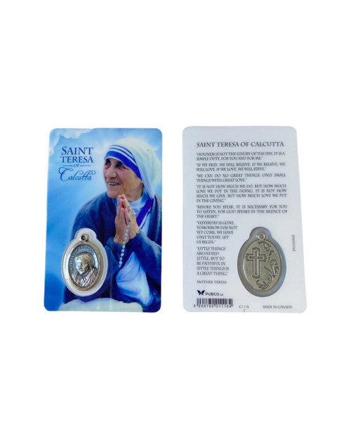  Saint Teresa of Calcutta Laminated Holy Card with Medal 