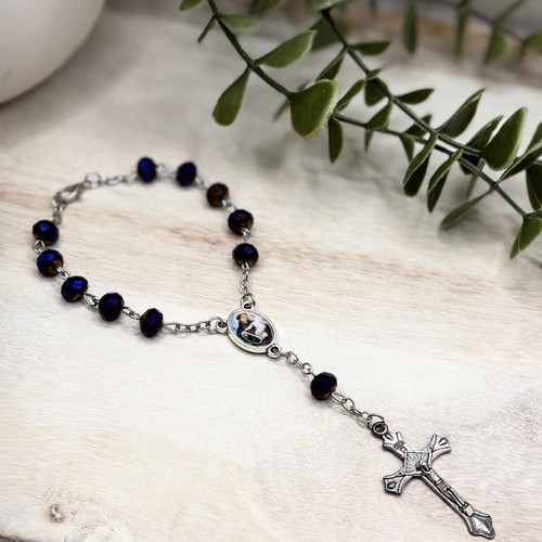  Metallic Dark Blue Saint Anthony Car Rosary Beads 
