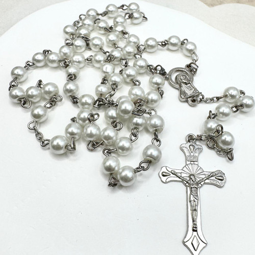  Faux Pearl White Rosary Beads 