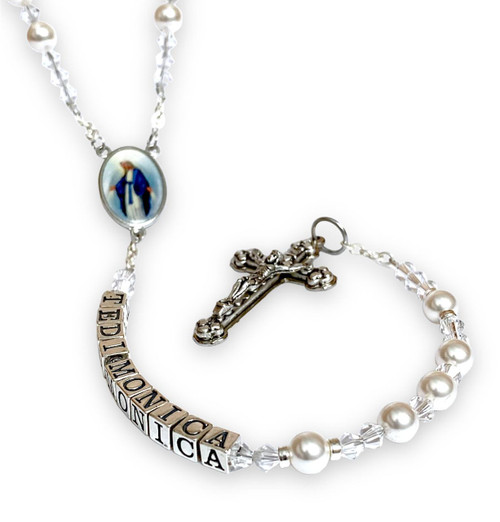  Swarovski 'White' Pearl Catholic Personalised Rosary Beads 