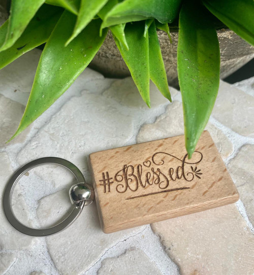  Wooden personalised Keyring - #Blessed 