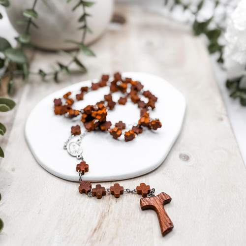 Wooden Cross Rosary Beads - Budget Rosary 