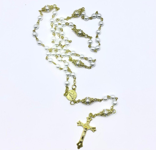  Faux Pearl Saint Benedict Rosary Beads 