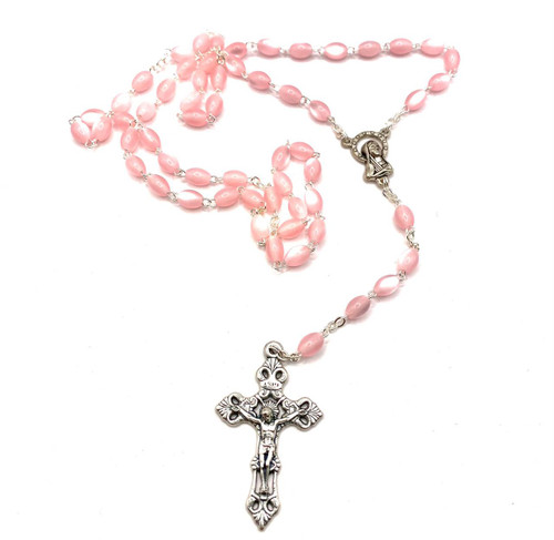  Pink Imitation Mother-of-Pearl Rosary Beads 